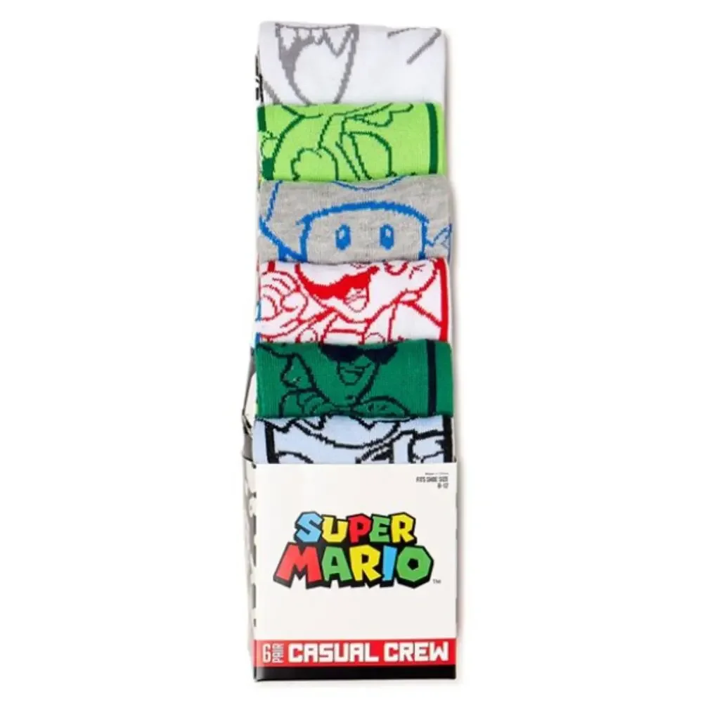 Super Mario Casual Crew Socks-6 Pairs